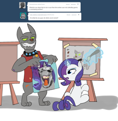 Size: 1000x1029 | Tagged: safe, rarity, rover, pony, unicorn, ask, ask the diamond dogs, hoers, tumblr