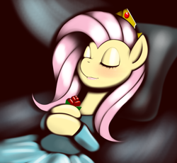 Size: 3830x3520 | Tagged: safe, artist:kloudmutt, fluttershy, pegasus, pony, blushing, cute, high res, parody, shyabetes, sleeping beauty, solo