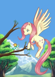 Size: 573x800 | Tagged: safe, artist:kasumicr, fluttershy, bird, pegasus, pony, female, mare, solo