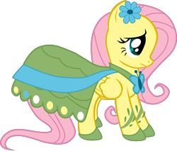 Size: 4000x3406 | Tagged: safe, artist:joey, fluttershy, pegasus, pony, suited for success, clothes, dress, female, flower, flower in hair, gala dress, simple background, solo, transparent background, vector