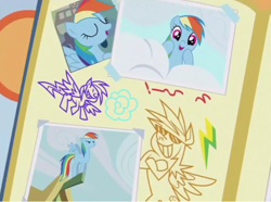 Size: 644x478 | Tagged: safe, derpibooru import, screencap, rainbow dash, pegasus, pony, parental glideance, cloud, cute, dashabetes, eyes closed, female, grin, mare, open mouth, photo, photo album, photos, scrapbook, smiling, sunglasses