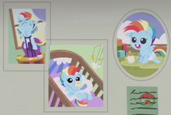 Size: 679x459 | Tagged: safe, derpibooru import, screencap, rainbow dash, pegasus, pony, parental glideance, baby, baby dash, baby pony, crib, cute, dashabetes, foal, highchair, photo