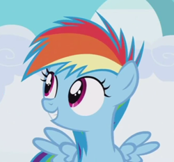 Size: 444x414 | Tagged: safe, derpibooru import, screencap, rainbow dash, pegasus, pony, parental glideance, cute, dashabetes, female, filly, filly rainbow dash, hnnng, smiling, solo, spread wings, wings, younger