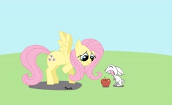 Size: 5107x3109 | Tagged: safe, artist:ter0k, angel bunny, fluttershy, pegasus, pony, apple, female, mare