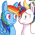 Size: 149x150 | Tagged: safe, artist:general-radix, rainbow dash, pegasus, pony, crossover, lisa frank, marky, pixel art