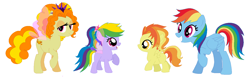 Size: 1390x440 | Tagged: safe, artist:unoriginai, adagio dazzle, rainbow dash, oc, flutter pony, pegasus, pony, equestria girls, rainbow rocks, blank flank, cute, family, filly, magical lesbian spawn, offspring, parent:adagio dazzle, parent:rainbow dash, parents:rainbowdazzle, simple background, white background, wings