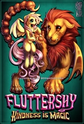 Size: 1280x1883 | Tagged: safe, artist:guardian-beast, fluttershy, manny roar, manticore, pegasus, pony, female, mare