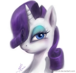 Size: 740x703 | Tagged: safe, artist:raikoh, rarity, pony, unicorn, bust, female, hair over one eye, portrait, simple background, solo, white background