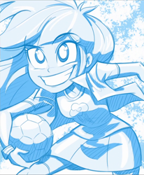 Size: 802x973 | Tagged: safe, artist:lunchie, rainbow dash, equestria girls, rainbow rocks, football, grin, monochrome, shine like rainbows, solo