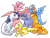 Size: 1024x776 | Tagged: safe, artist:norcinu, derpibooru import, applejack, fluttershy, pinkie pie, rainbow dash, rarity, twilight sparkle, twilight sparkle (alicorn), alicorn, dinosaur, pony, pterosaur, sauropod, velociraptor, dinosaurified, mane six, prehistoric, simple background, species swap, transparent background, twiceratops, veloshyraptor, wings