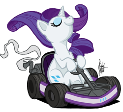 Size: 600x550 | Tagged: safe, artist:theartrix, rarity, pony, unicorn, eyes closed, go kart, go-kart, kart, majestic as fuck, mario kart, ponykart, racer, racing, solo, windswept mane