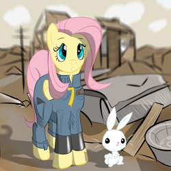 Size: 1000x1000 | Tagged: safe, angel bunny, fluttershy, pegasus, pony, fallout, fallout 3, female, mare