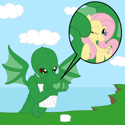 Size: 1280x1280 | Tagged: safe, artist:luckster, fluttershy, pegasus, pony, cthulhu, cthulhu mythos, cute, shyabetes