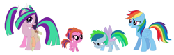 Size: 1524x490 | Tagged: safe, artist:unoriginai, aria blaze, rainbow dash, flutter pony, pegasus, pony, ariadash, blank flank, cute, filly, magical lesbian spawn, offspring, parent:aria blaze, parent:rainbow dash, parents:ariadash, shipping, the dazzlings, wings