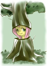 Size: 600x838 | Tagged: safe, artist:lupreia, fluttershy, pegasus, pony, costume, fluttertree, solo, tree, tree costume