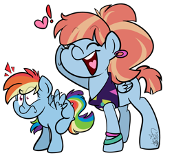 Size: 2749x2526 | Tagged: safe, artist:befishproductions, derpibooru import, rainbow dash, windy whistles, pegasus, pony, 80's fashion, blank flank, eyes closed, female, filly, filly rainbow dash, heart, high res, mare, missing cutie mark, signature, simple background, transparent background, younger