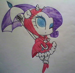 Size: 490x480 | Tagged: safe, artist:invaderzina, rarity, anthro, raincoat, traditional art, umbrella