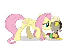Size: 1307x949 | Tagged: safe, artist:anima-dos, discord, fluttershy, pegasus, pony, age regression, baby discord, nuzzling