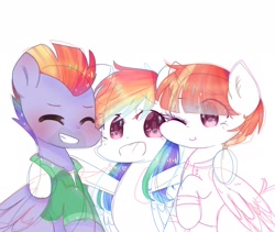 Size: 1862x1574 | Tagged: safe, artist:windymils, derpibooru import, bow hothoof, rainbow dash, windy whistles, pegasus, pony, parental glideance, family, parent, rainbow dash's parents, windyhoof, wip