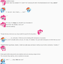 Size: 853x864 | Tagged: safe, artist:dziadek1990, derpibooru import, pinkie pie, rainbow dash, earth pony, pegasus, pony, conspiracy, conversation, dialogue, emote story, emotes, pinkie being pinkie, pinkie physics, reddit, slice of life, text