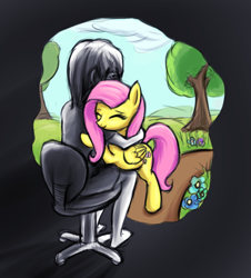 Size: 684x757 | Tagged: safe, artist:fajeh, fluttershy, human, pegasus, pony, female, hug, mare