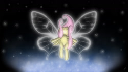 Size: 2400x1350 | Tagged: safe, artist:jdan-s, fluttershy, pegasus, pony, butterfly wings, eyes closed, falling, female, hooves out, mare, solo, spread wings, transparent wings, wings