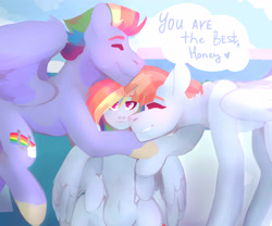 Size: 3415x2845 | Tagged: safe, artist:rikydash, derpibooru import, bow hothoof, rainbow dash, windy whistles, pegasus, pony, parental glideance, hug, rainbow dash's parents, windyhoof, younger