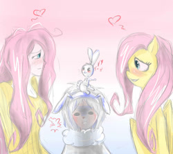 Size: 1259x1123 | Tagged: safe, artist:insanitylittlered, angel bunny, fluttershy, pony, human ponidox, humanized, humanized pet