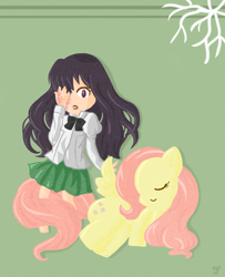 Size: 900x1110 | Tagged: safe, artist:crankytoast, fluttershy, pegasus, pony, burned, clothes, crossover, hanako ikezawa, katawa shoujo, school uniform