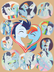 Size: 768x1024 | Tagged: safe, artist:ilaria122, derpibooru import, rainbow dash, soarin', pegasus, pony, backwards cutie mark, clothes, collage, female, heart, male, scarf, shared clothing, shared scarf, shipping, soarindash, straight