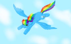 Size: 810x500 | Tagged: safe, artist:saintssister47, derpibooru import, rainbow dash, pegasus, pony, female, flying, mare, solo