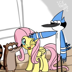 Size: 900x900 | Tagged: safe, artist:icebreak23, fluttershy, pegasus, pony, crossover, mordecai, mordecai and rigby, regular show, rigby