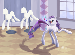 Size: 3507x2550 | Tagged: safe, artist:sagebrushpony, rarity, pony, unicorn, carousel boutique, glasses, high res, interior, magic, mannequin, solo