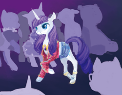 Size: 765x595 | Tagged: safe, artist:banananamilk, rarity, pony, unicorn, clothes, female, mare, purple mane, solo, white coat