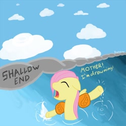 Size: 700x700 | Tagged: safe, artist:riokenng3, fluttershy, pegasus, pony, filly, floaty, inner tube, solo, swimming, water wings