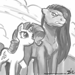 Size: 805x805 | Tagged: safe, artist:johnjoseco, rarity, pony, unicorn, crossover, grayscale, metalocalypse, monochrome, nathan explosion, ponified