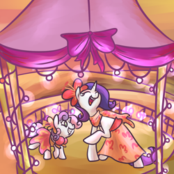 Size: 1000x1000 | Tagged: safe, artist:ponygoggles, rarity, sweetie belle, pony, unicorn, clothes, dress