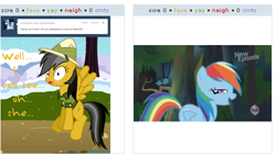 Size: 500x280 | Tagged: safe, derpibooru import, daring do, rainbow dash, pegasus, pony, daring don't, derpibooru, exploitable meme, juxtaposition, juxtaposition win, meme, meta