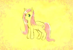 Size: 1821x1256 | Tagged: safe, artist:evilmel, fluttershy, pegasus, pony, female, mare, pink mane, solo, yellow coat