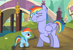 Size: 1500x1040 | Tagged: safe, artist:asika-aida, rainbow blaze, rainbow dash, pegasus, pony, filly, filly rainbow dash