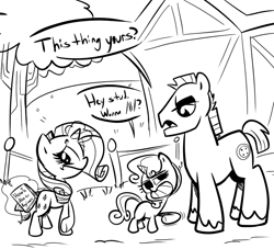 Size: 770x700 | Tagged: safe, artist:tess, rarity, sweetie belle, oc, pony, unicorn, monochrome