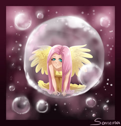 Size: 800x831 | Tagged: safe, artist:seismopac, fluttershy, bubble, humanized, in bubble, winged humanization