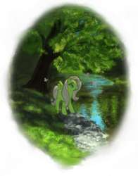 Size: 552x704 | Tagged: safe, artist:catsprout, fluttershy, butterfly, pegasus, pony, river, tree