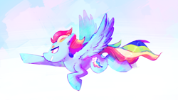 Size: 1280x720 | Tagged: safe, artist:apotozart, derpibooru import, rainbow dash, pegasus, pony, flying, solo