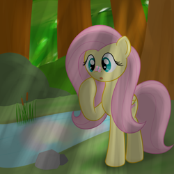 Size: 1700x1700 | Tagged: safe, artist:erthilo, fluttershy, butterfly, pegasus, pony, female, mare, pink mane, yellow coat