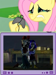 Size: 563x752 | Tagged: safe, fluttershy, pegasus, pony, controller, exploitable meme, female, gamershy, hoof hold, lip bite, mare, meme, pink mane, teary eyes, teeth, the legend of zelda, the legend of zelda: majora's mask, tv meme, yellow coat