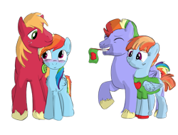 Size: 981x746 | Tagged: safe, artist:karmadash, derpibooru import, big macintosh, bow hothoof, rainbow dash, windy whistles, earth pony, pegasus, pony, blushing, bow the shipper, female, male, mare, parent, rainbow dash's parents, rainbowmac, shipper on deck, shipping, sketch, stallion, straight, windy the shipper, windyhoof