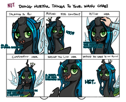 Size: 960x780 | Tagged: dead source, safe, artist:zilvtree, queen chrysalis, changeling, changeling queen, human, doing loving things, female, in character, meme, nyet, rejection, russian, shipping denied, translated in the comments