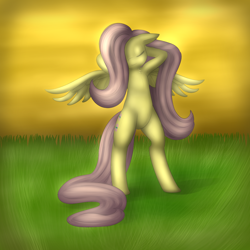 Size: 1000x1000 | Tagged: safe, artist:lamia, fluttershy, pegasus, pony, armpits, female, mare, stretching