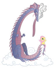 Size: 612x792 | Tagged: safe, artist:xkappax, fluttershy, dragon, pegasus, pony, cloud, smoke